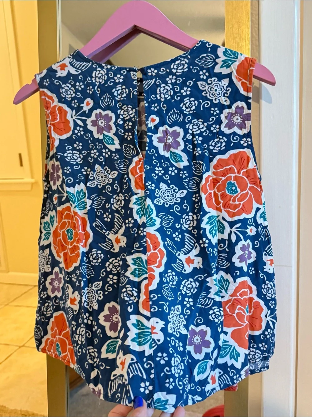 Old Navy Navy Floral Sleeveless Tank Top with Orange & Purple Blooms